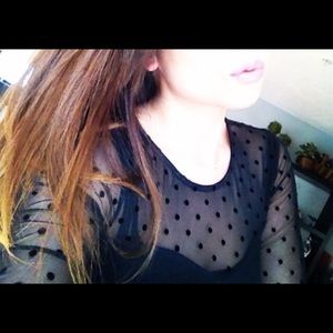 H&M Sheer Sweetheart Polka Dot Black Top S NWT